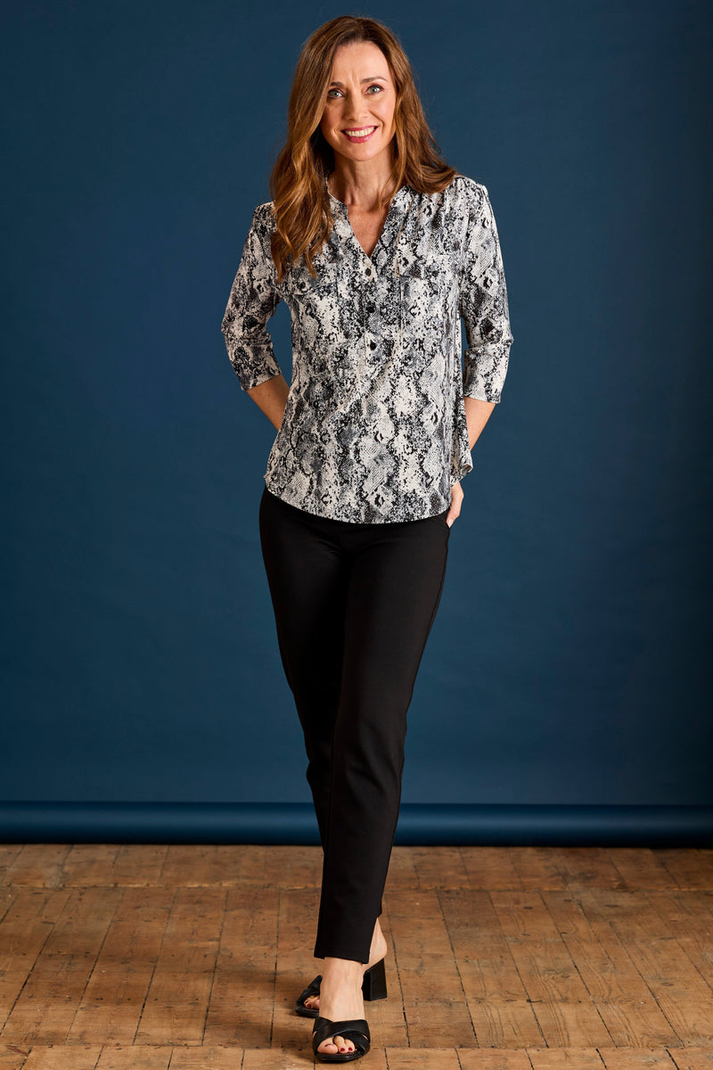 Snake Print Mandarin Collar Blouse