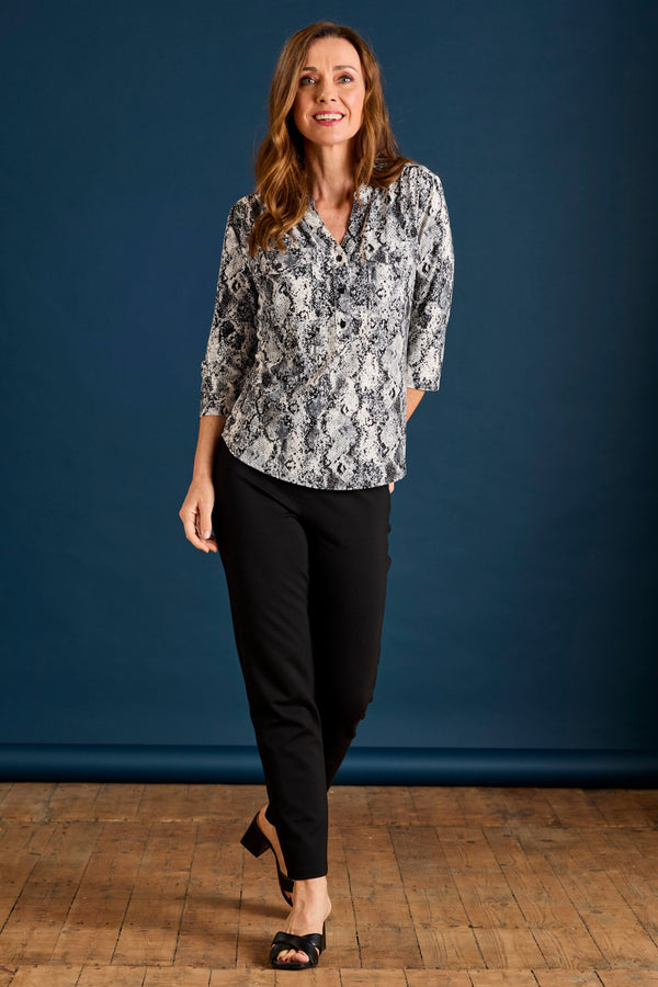 Snake Print Mandarin Collar Blouse