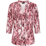3/4 Sleeve Snake Print Mandarin Collar Pink