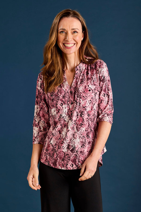 Snake Print Mandarin Collar Blouse