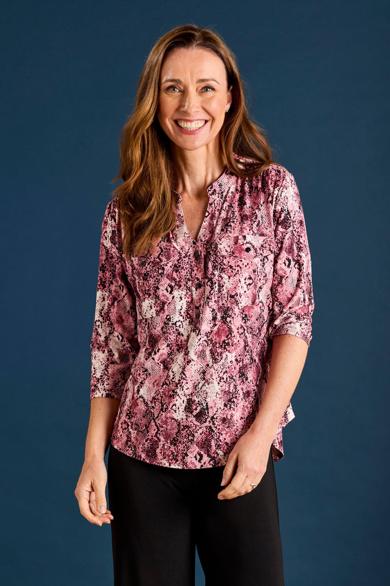 Snake Print Mandarin Collar Blouse