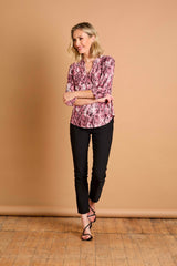 3/4 Sleeve Snake Print Mandarin Collar Pink