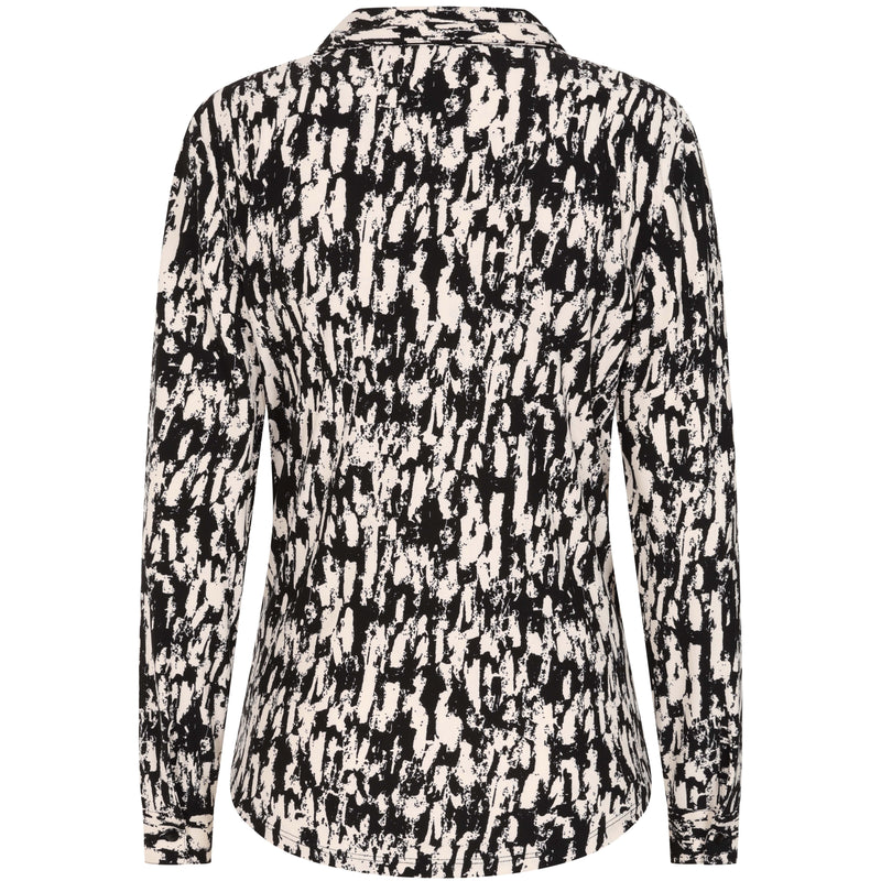 Long Sleeve Brushstrokes Print Collar Beige