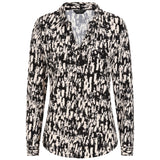 Long Sleeve Brushstrokes Print Collar Beige