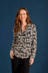 Long Sleeve Brushstrokes Print Blouse