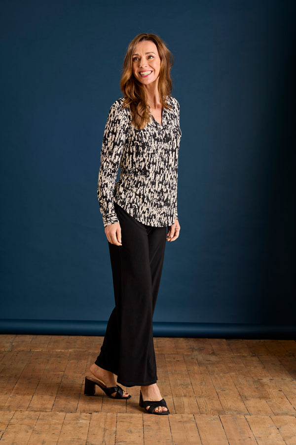 Long Sleeve Brushstrokes Print Blouse
