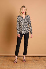 Long Sleeve Brushstrokes Print Collar Beige