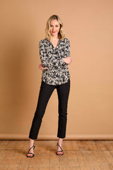 Long Sleeve Brushstrokes Print Collar Beige