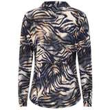 Long Sleeve Navy Tiger Print Collar Blouse Navy