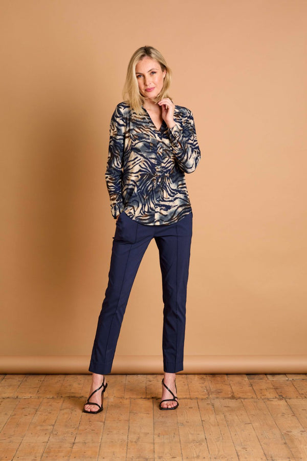 Pintuck Bengaline Stretch Trousers Navy