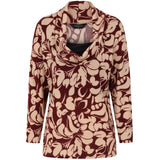 Soft Touch Cowl Neck Large Floral Top Wine