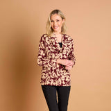 Soft Touch Cowl Neck Large Floral Top Wine