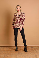 Soft Touch Cowl Neck Large Floral Top Wine
