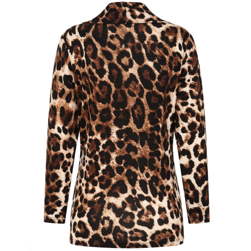 Soft Touch Cowl Neck Stone Leopard Top Stone