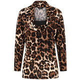 Soft Touch Cowl Neck Stone Leopard Top Stone
