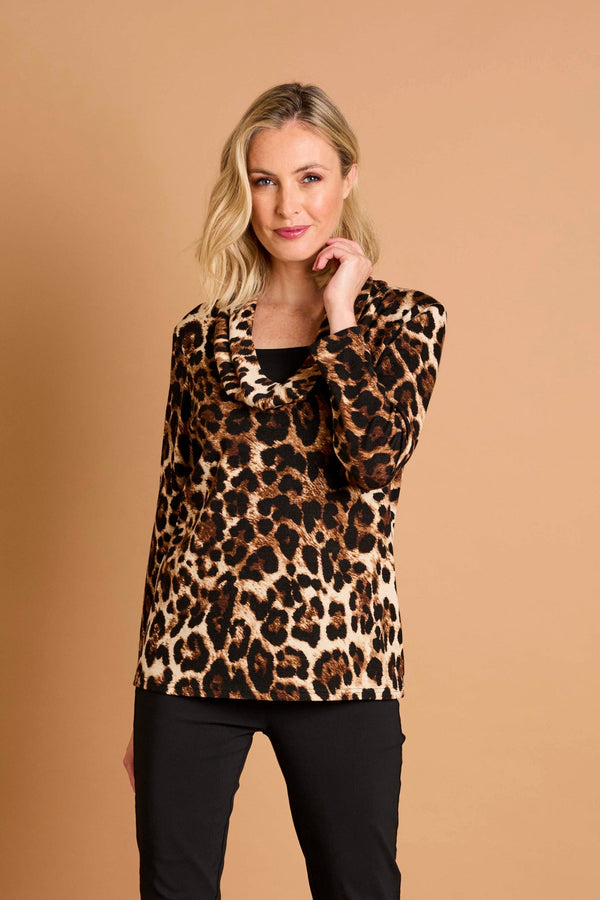 Soft Touch Cowl Neck Leopard Top