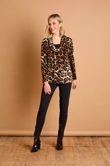 Soft Touch Cowl Neck Stone Leopard Top Stone