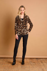 Soft Touch Cowl Neck Stone Leopard Top Stone