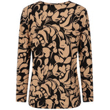 Soft Touch Large Floral Round Neck Top Black & Beige