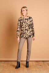 Soft Touch Large Floral Round Neck Top Black & Beige
