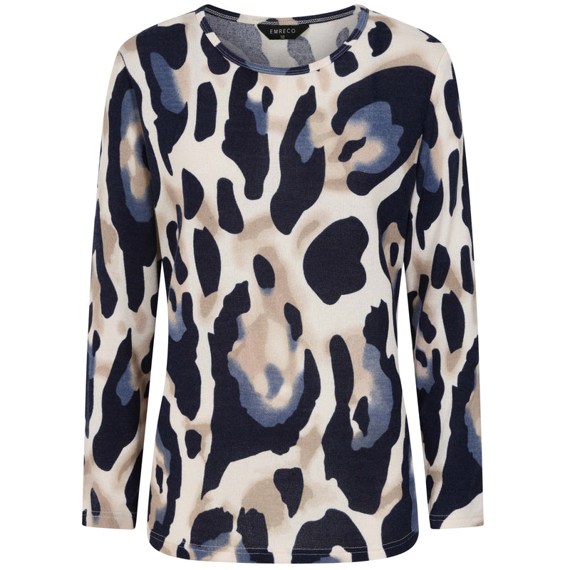 Soft Touch Large Animal Round Neck Top Blue