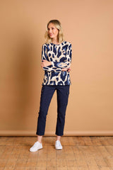 Soft Touch Large Animal Round Neck Top Blue