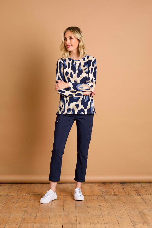 Soft Touch Large Animal Round Neck Top Blue