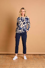 Soft Touch Large Animal Round Neck Top Blue