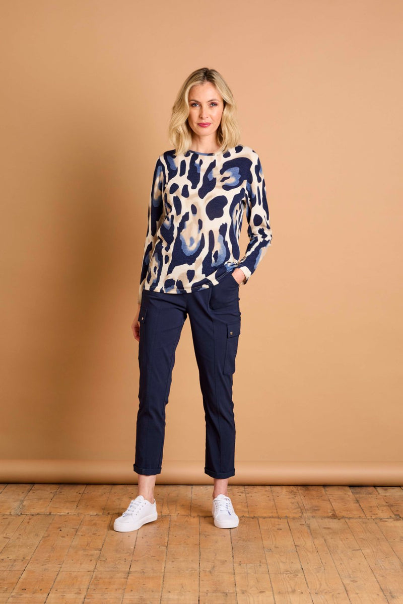 Soft Touch Large Animal Round Neck Top Blue