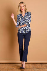 Leaf Print Mandarin Collar Blouse