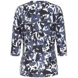 3/4 Sleeve Grey Leaf Print Mandarin Blouse Grey