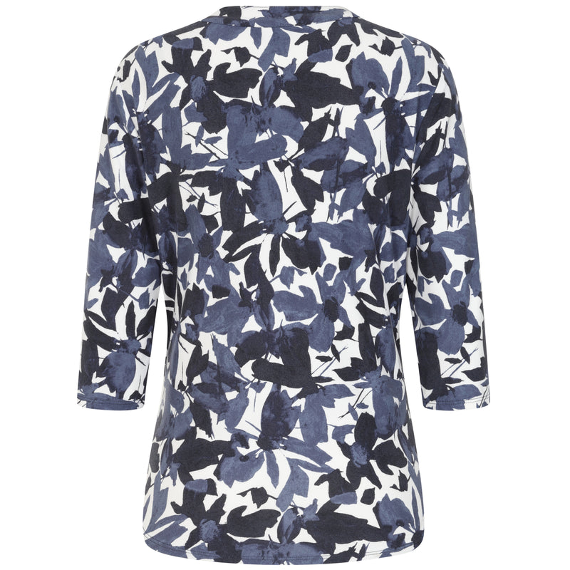 3/4 Sleeve Grey Leaf Print Mandarin Blouse Grey