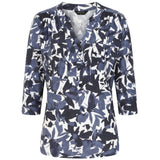 3/4 Sleeve Grey Leaf Print Mandarin Blouse Grey