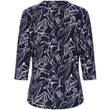3/4 Sleeve Navy Abstract Mandarin Blouse Navy