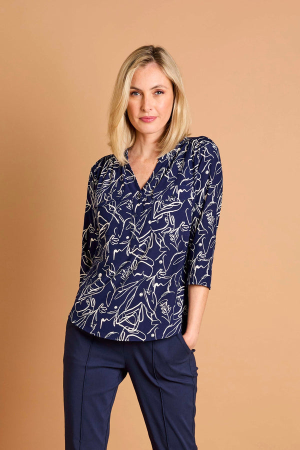 Abstract Print Mandarin Collar Blouse