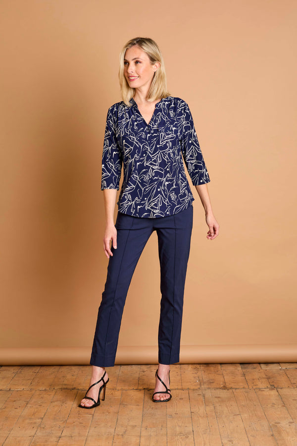 Abstract Print Mandarin Collar Blouse