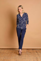 Abstract Print Mandarin Collar Blouse