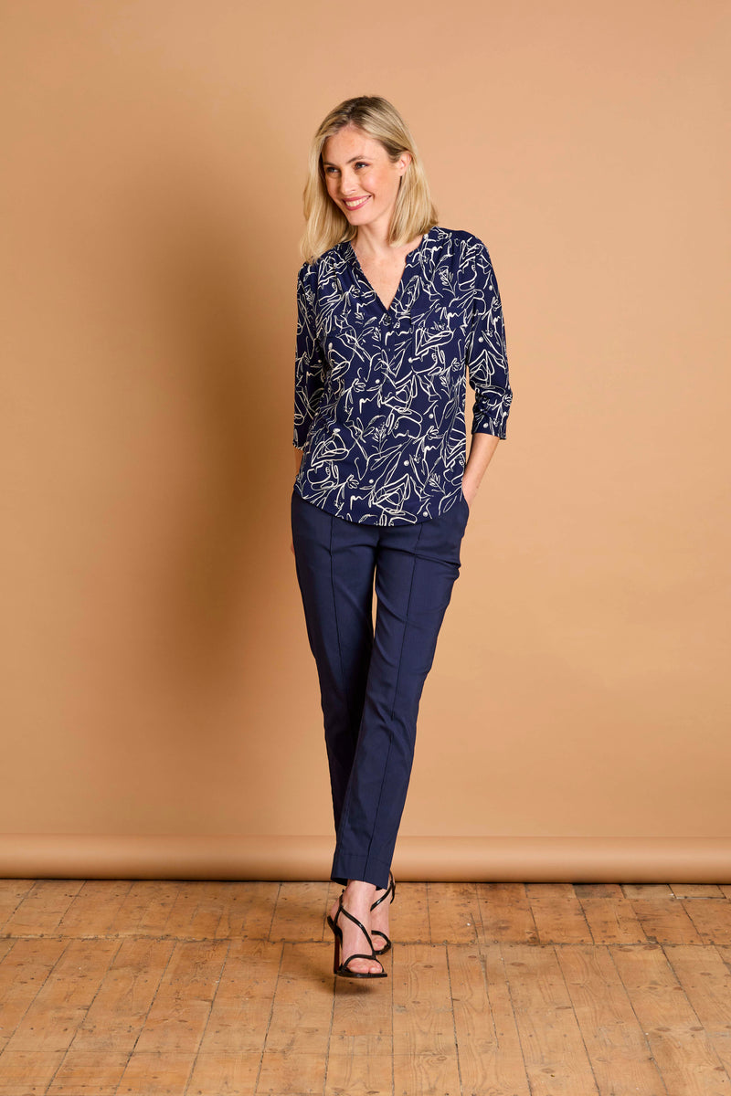 Abstract Print Mandarin Collar Blouse
