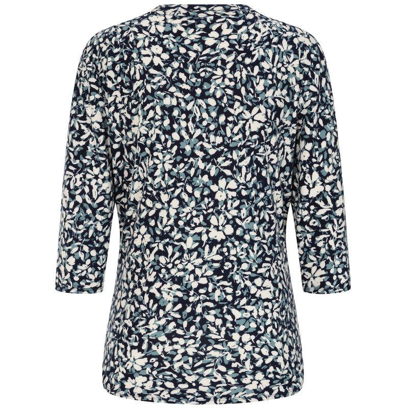 3/4 Sleeve Teal Floral Mandarin Blouse Teal