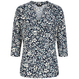 3/4 Sleeve Teal Floral Mandarin Blouse Teal