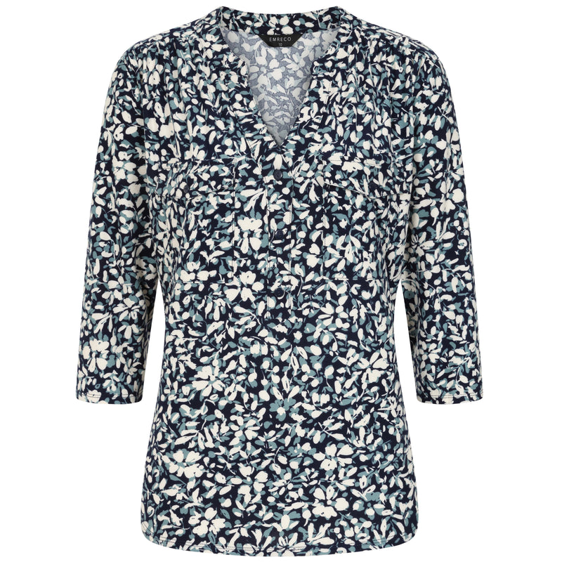 3/4 Sleeve Teal Floral Mandarin Blouse Teal