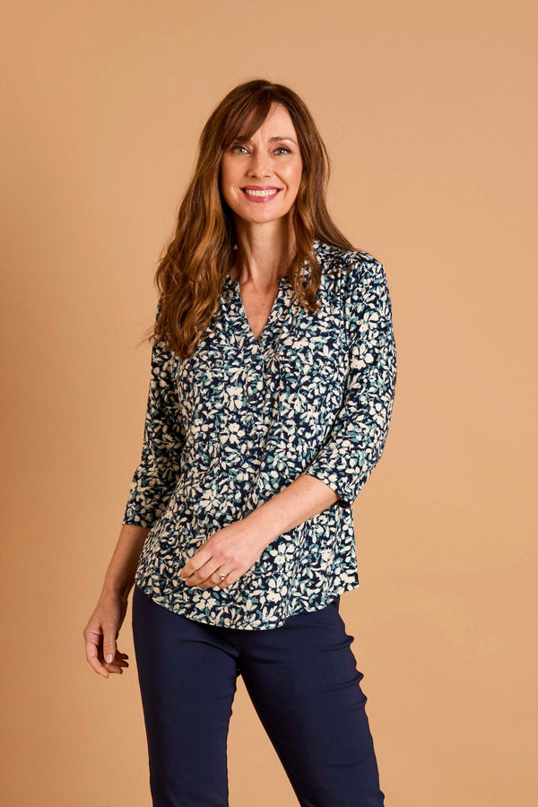 Floral Print Mandarin Collar Blouse