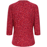 3/4 Sleeve Red Fleck Print Mandarin Blouse Red