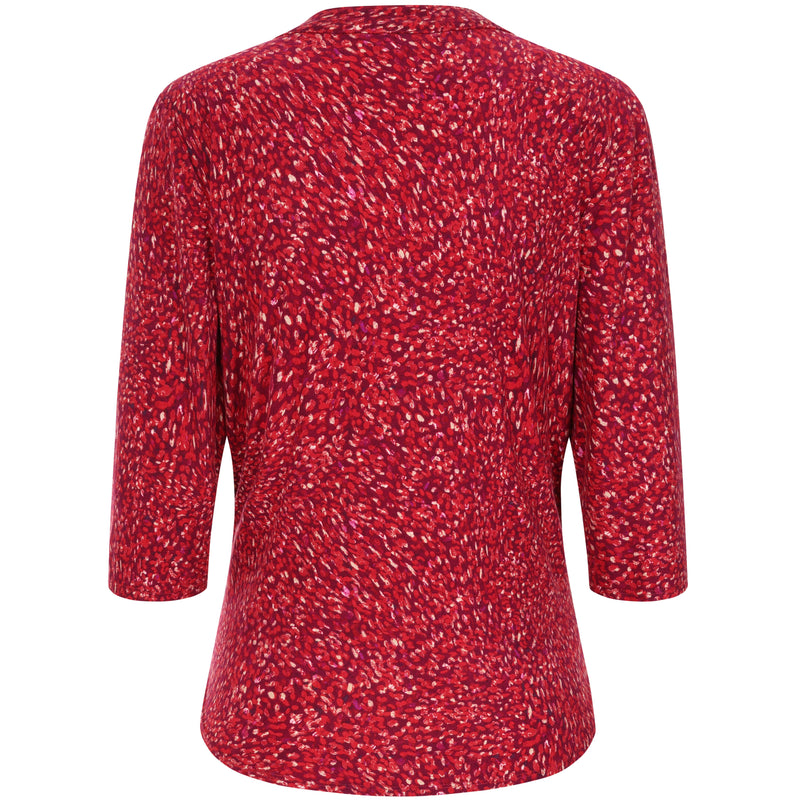 3/4 Sleeve Red Fleck Print Mandarin Blouse Red