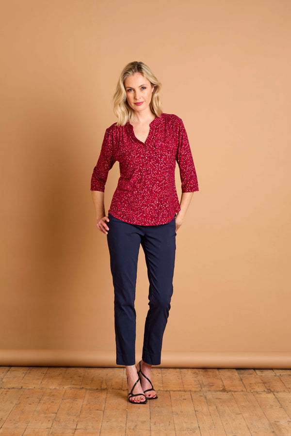 Fleck Print Mandarin Collar Blouse