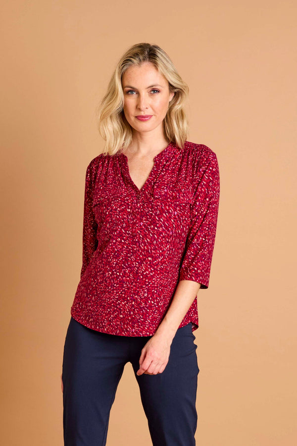 Fleck Print Mandarin Collar Blouse