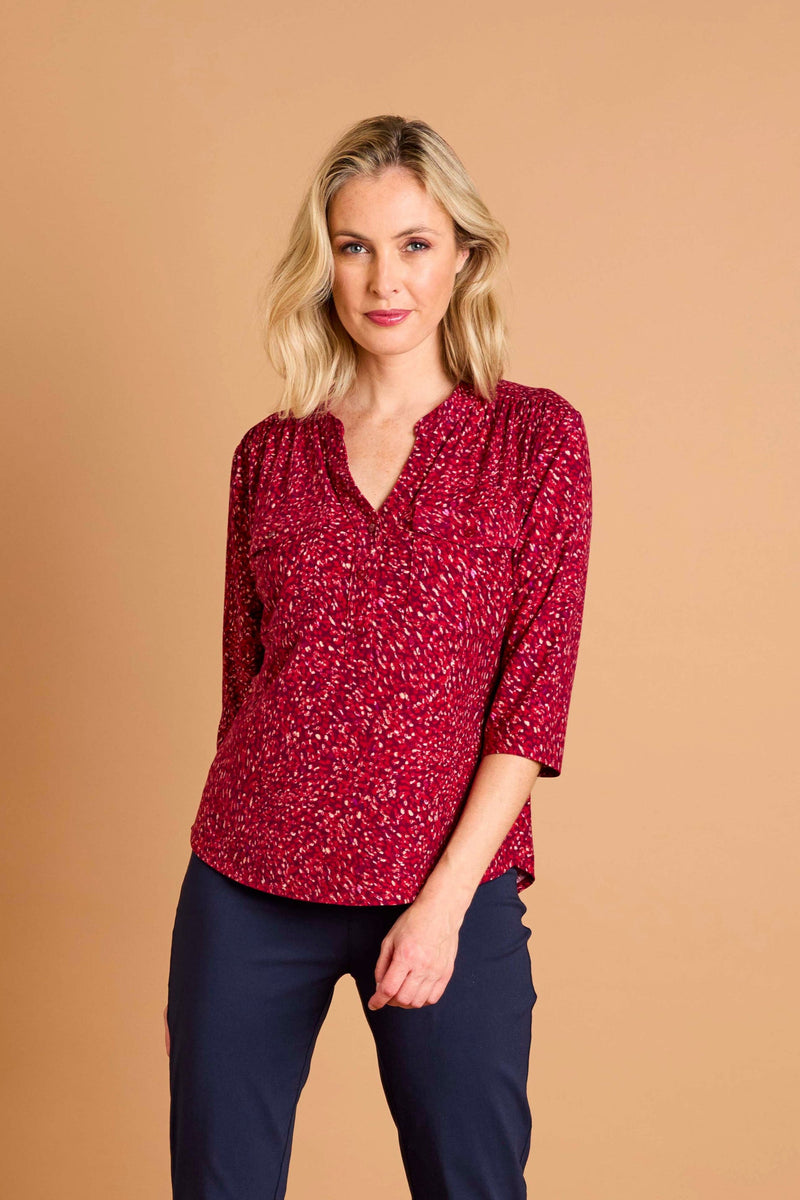 Fleck Print Mandarin Collar Blouse