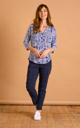 Geo Print Mandarin Collar Blouse