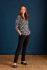 Leaf Print Mandarin Collar Blouse