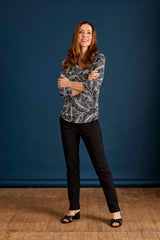 Leaf Print Mandarin Collar Blouse